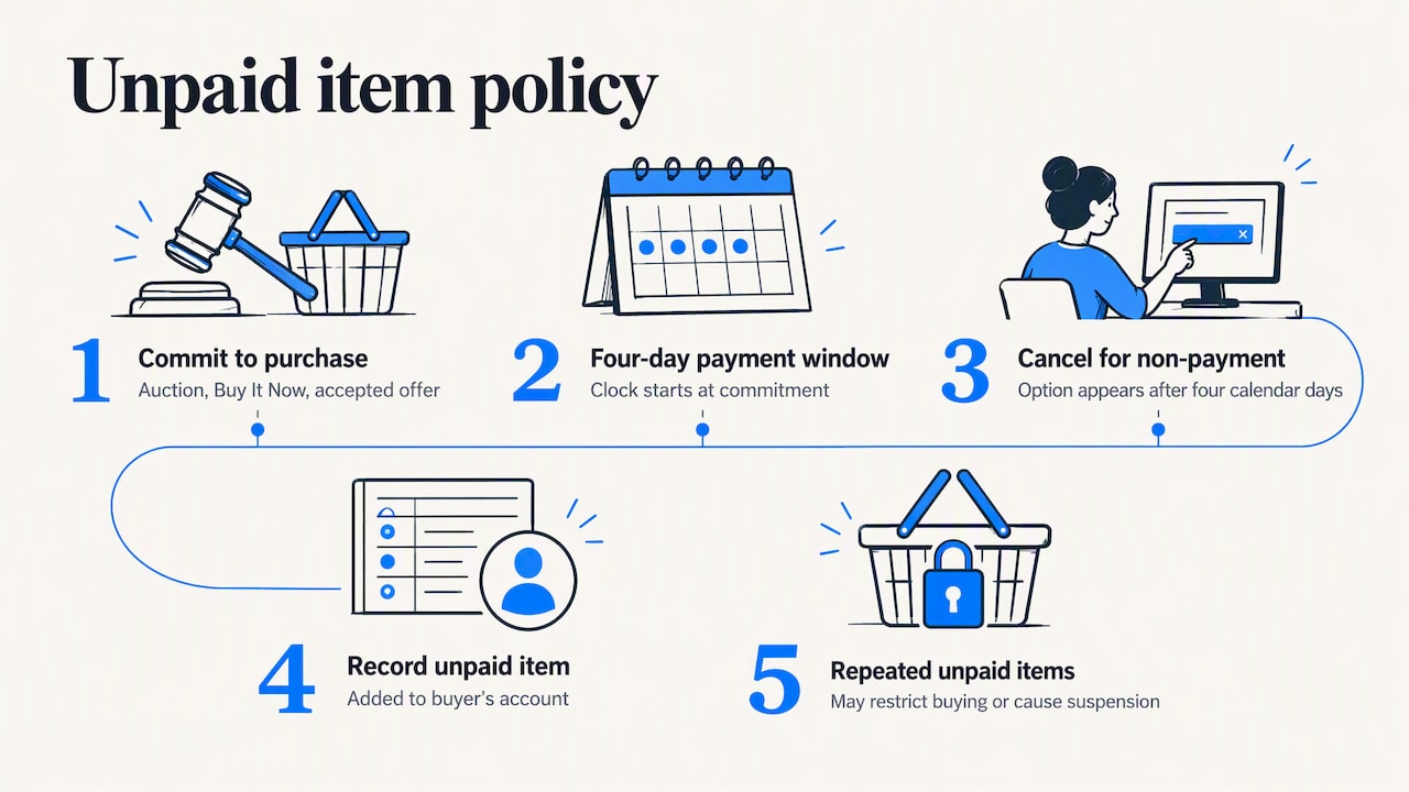 Unpaid order timeline from commitment to cancellation