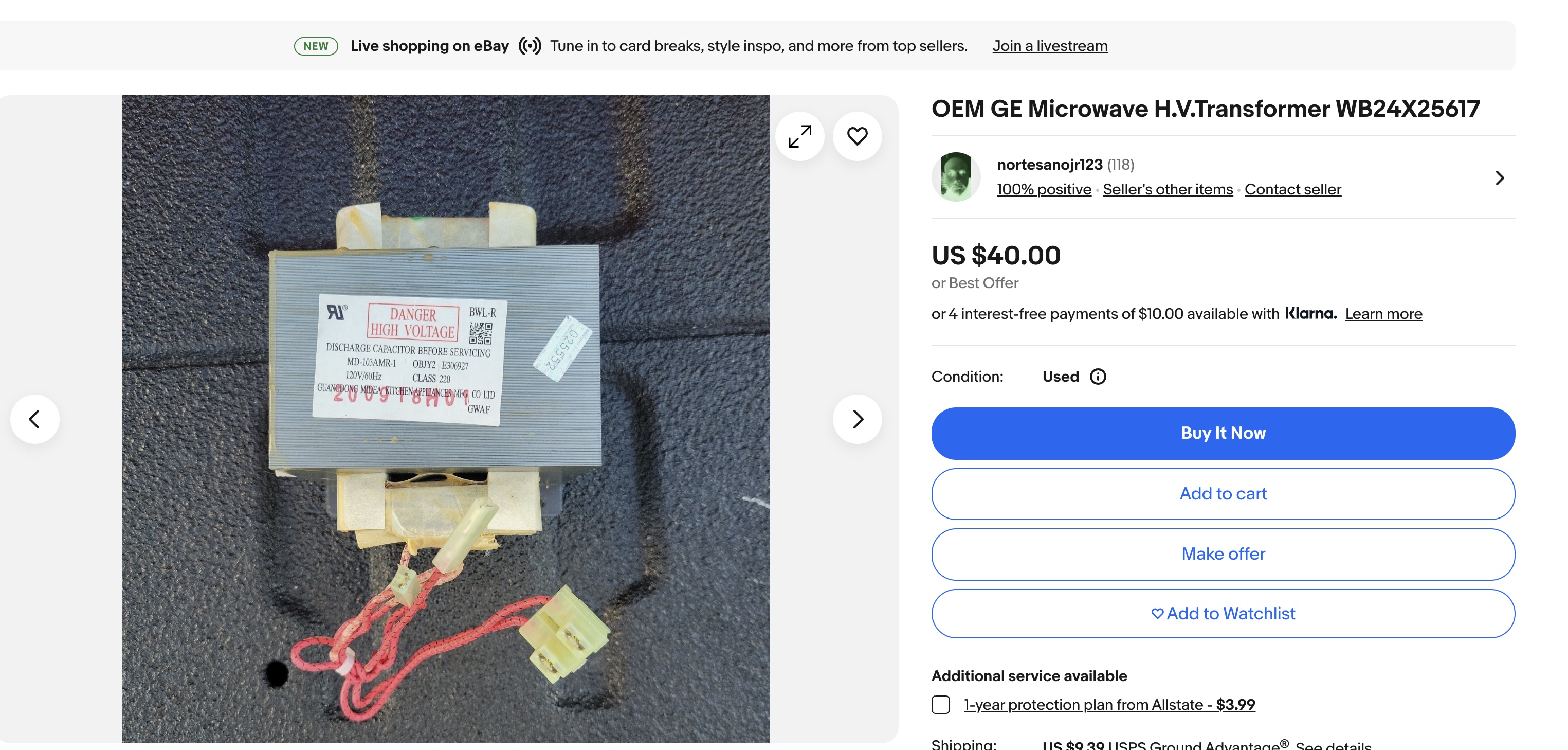 Monosnap OEM GE Microwave H.V.Transformer WB24X25617 | eBay 2025-08-27 18-37-59.jpeg
